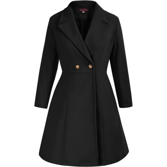 Women's Plus Size Wool Dress Coat Double Breasted Pea Coats Long Trench Coat - Picture 1 of 6